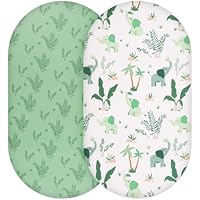 Yukkidds 2er Pack Baby Spannbettlaken Spannbetttücher 81 x 41 cm Elastizität Atmungsaktiv Mikrofaser Matratzenbezug Laken für Kinderbett Beistellbett Babybett, Elefantengrün