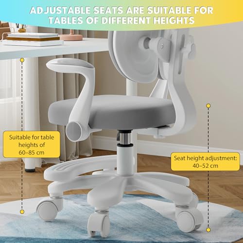 TAZZOR Silla de escritorio infantil, altura ajustable, silla giratoria ergonómica para niñas y niños, cómoda silla de aprendizaje para habitación infantil (modelo de actualización (manillar + pasos - imagen 3