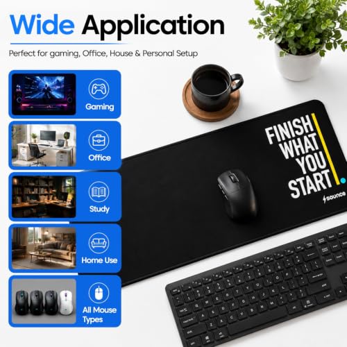 Image of Sounce Extended Mouse Pad 80 x 30 cm, Large Desk Mat with Stitched Edges, Anti-Slip Rubber Base, Water-Resistant Smooth Surface for Office, Work from Home, Laptop & PC (Jet Black)