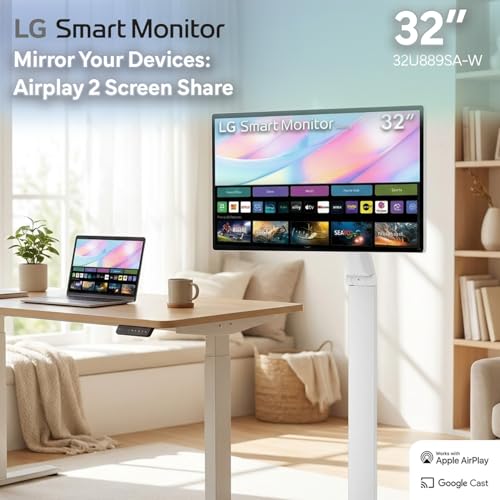 Image of LG Swing 32U889SA-W 32 inch 4K UHD (3840x2160) IPS Multi-Touch Smart Monitor Bundle | HDR10, webOS, Built-in Speakers, HDMI & USB-C Connectivity, Adjustable Wheeled Stand + HDMI Cable + Cable Ties + More