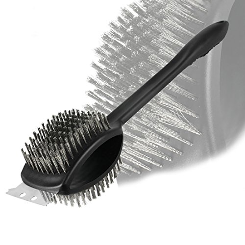 B&C.Room Grill Brush Barbecue Double Headed BBQ Cleaner Cleaning Brush Stainless Steel Wire Bristles with Scraper 17"