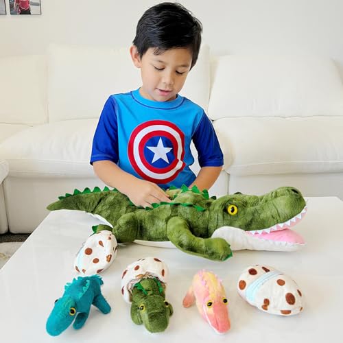 Image of Alligator Stuffed Animal with 3 Babies, 23.6 inch Wild Aniaml Plush