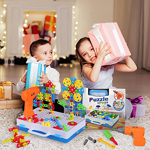 224 Piece STEM Building Toys for Kids 4 5 6 7 8 Year Old, Trendy Bits Drill Puzzle with Screwdriver Tool Set, Mosaic Drill Set for Boys and Girls Ages 4-8