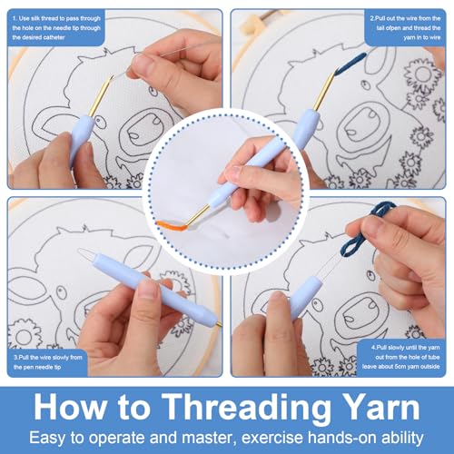 Image of SmoothNovelty Cow DIY Punch Needle Kits for Beginners with Hoop Embroidery Fabric Instructions Thread Punch Needle Craft Set Easy for Starter Adults and Children Gift Decoration, 20x20cm-4