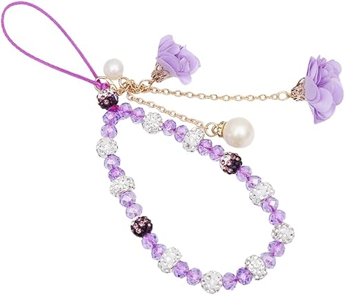 Fuqimanman2020 1 2 correas de teléfono celular, dije de flor de cristal, accesorios de decoración para mujeres y niñas, lindo llavero para llave de