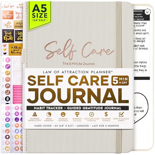 Self Care Journal - 5 Minute Mental Health & Manifestation Journal | 90-Day Undated Daily Planner for Positivity, Affirmations & Gratitude | Guided Mindfulness, Reflection | Vision Board + Stickers