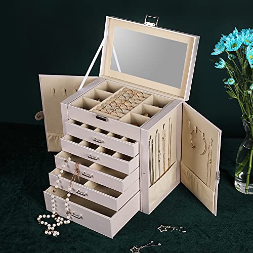Frebeauty LARGE JEWELRY BOX WHITE Large Jewelry Box,6-Tier Pu Leather Jewelry Organizer,Multi-Functional Storage Case thumb #4