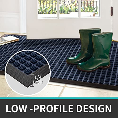 Dexi Front Door Mat Indoor Outdoor Doormat, Durable Heavy Duty Welcome Mat, Non-Slip, Low-Profile, Easy Clean Entryway Rugs, 17"X29", Squares Blue #TOP7