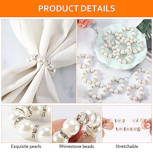 Lvoertuig 16988266654795 30Pcs Pearl Napkin Rings Stretched Pearl Rhinestone Napkin Ring Holder thumb #2