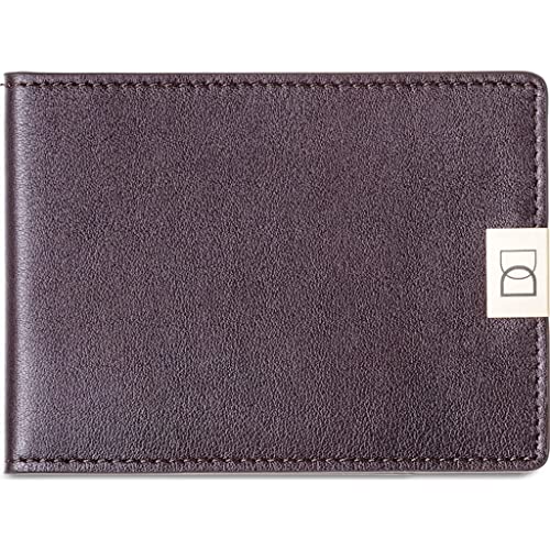 DUN Slim Minimalist Bifold Wallet with Coin Pocket, Luxury Genuine Leather, Holds up to 4 Cards & 10 Bills, Handmade in Europe - Brown & Gold