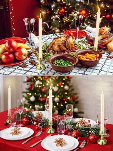 Image of VIHOSE 24 Pcs Flameless Taper Candles with Holders, Gold, Elegant Style