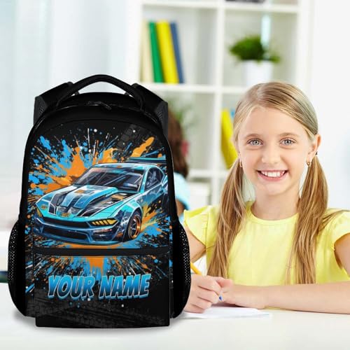 Personalized Backpack for Kids, 17 Inch Cool Car Backpacks for Toddler Boys, Blue Cartoon Race Car Large Capacity Bookbag for Elementary School4