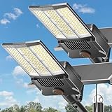 Deepn Solar Street Lights Outdoor, 10000W LED Security Flood Lights with Motion Sensor & Dusk to Dawn, IP67 Waterproof Aluminum Commercial Solar Outdoor Lights for Parking Lot, Yard, Street, 2 Pack