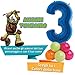 Dolce idea Composizione Personalizzata Mylar Sagoma Numero 3 Blu con Adesivi delle Tartarughe Ninja e del Tuo Nome, Base Pallocini e Kit Fai da Te, Addobbi Festa Compleanno