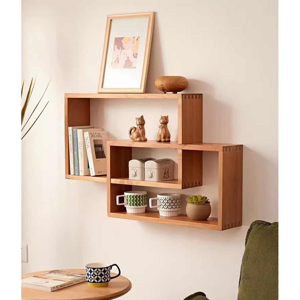 Mensole Geometriche A Forma di Scatola - Set di 2 Mensole Sospese in Legno per Soggiorno, Camera da Letto - Moderno Organizer Decorativo per Mensole Ad Incastro con Accessori