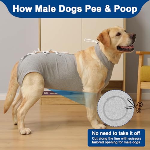 Image of BARKLESS Recovery Suit for Dogs, Soft Surgical Onesie for Female Spay | Breathable Cotton Body Suit for Dog After Surgery to Prevent Licking Abdominal Wounds, Cone Alternative (Grey, L)
