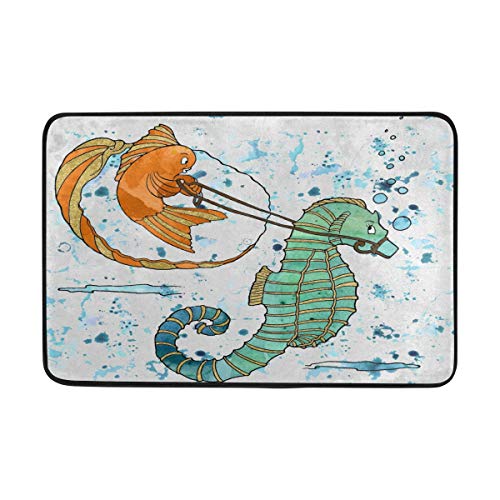 Josid Cartoon Goldfish and Seahorse Felpudo de entrada alfombra de piso para...