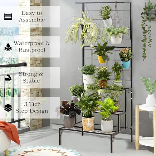 Image of Bee Creative Plant Stands for Outdoor Balcony, Flower Pot Stand for Indoor Plants, Large Metal Planter Stand for Living Room, home decor, Indoor & Outdoor plants Stand (3 STEP B)