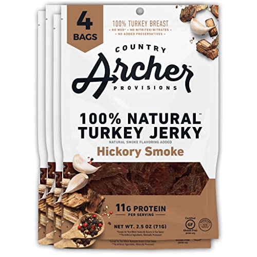 Hickory Smoke Turkey Jerky By Country Archer, 100% Natural, Gluten Free, Protein Snacks, 2.5 Ounce, 4 Pack #TOP14