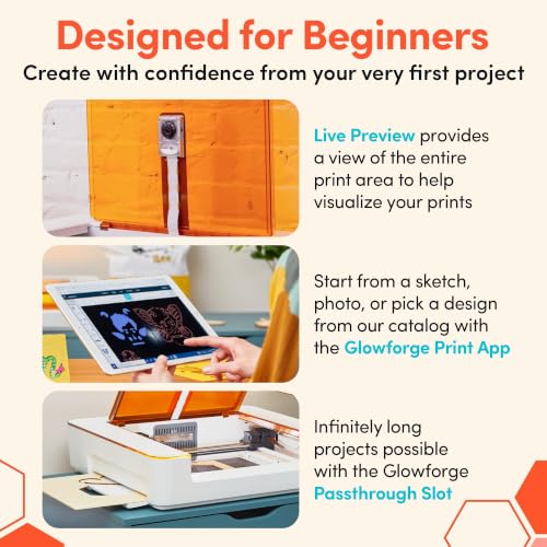 Image of Glowforge Aura 6W Laser Engraver & Cutter with HD Camera & 12-in Workspace | Preview & Passthrough Slot - Beginner-Friendly Class 1 Safety Laser Engraving Machine for Wood, Leather & Dark Acrylic