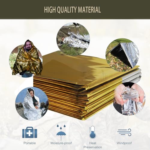 Image of Emergency Blanket ，Portable Emergency Blanket Survival Gear Emergency Bivvy Thermal Sleeping Bag Camping ，Be Suitable for Outdoors, Hiking, Survival (Gold +Silver, 4 Pack)