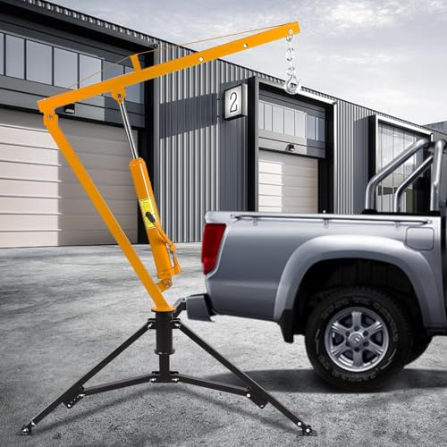 TROPOW Grúa de camión de 1000 libras, grúa hidráulica de montaje en enganche con tres capacidades de pluma de 500 libras, 750 libras y 1000 libras para levantar productos en construcción, amarillo