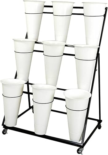 Miniatura 4 de Soporte de exhibición de flores, soporte de metal para plantas con cubos, estante de carrito de plantas móviles de alta resistencia, para patio,