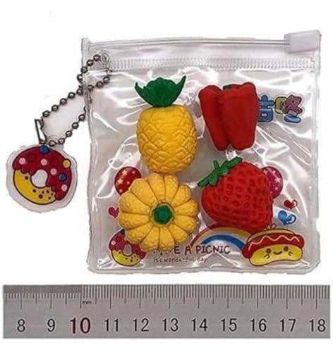 Image of Fruit Shaped Eraser Set (4 Pcs) - Multicolor Rubber School Eraser - Cute Designer Shapes, Multi-Color