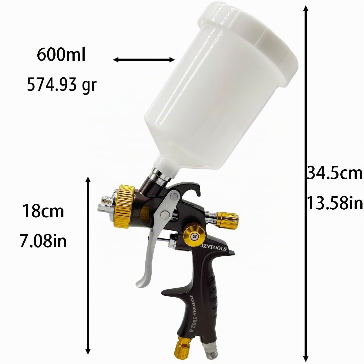 HVLP - Pistola pulverizadora, boquilla de acero inoxidable, 1,3 mm, 1,5 mm, 1,7 mm, capacidad de 600 ml, pulverizador de pintura profesional por gravedad para imprimaciones y barnices