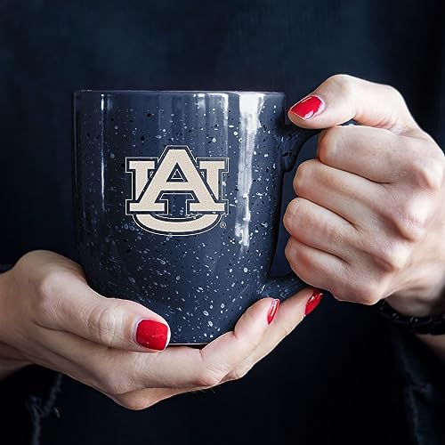 Image of Rico Industries NCAA Auburn Tigers Navy Blue Personalized 16 oz Team Color Laser Engraved Speckled Ceramic Coffee Mug