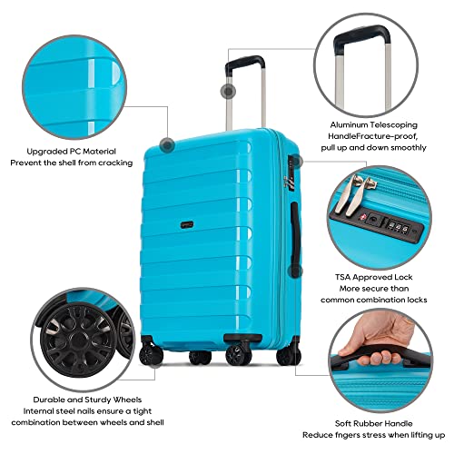 PP material Expandable Carry On Luggage Airline Approved, 20 Inch Hardside Carry On Suitcase with Wheels, Travel Harshell Spinner Small Luggage with Tsa Lock,Lake Blue, 20-Inch Carry-On - Image 4