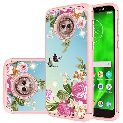Yiakeng Moto G6 Case, Dual Layer Waterproof Hard Slim Glitter for Girls Women
