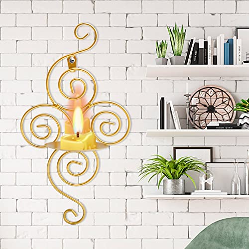 Iron Wall Candle Sconce Holder Set Of 2 Hanging Wall Mounted Pillar Candle Sconces Holder, Wall Sconces Decor For Bedroom Dining Room, For Indoor Decoration, Weddings, Event, Gold #TOP6