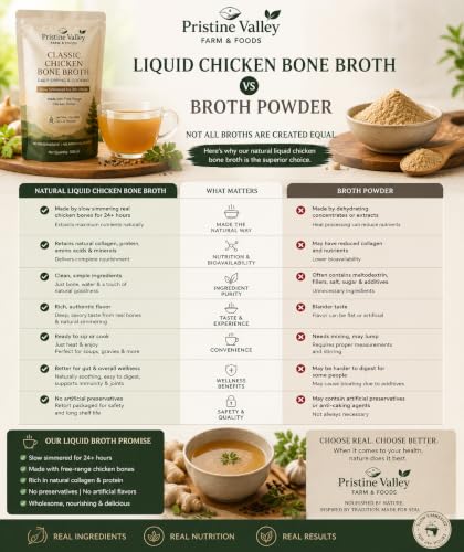 Image of Pristine Valley Farm & Foods Chicken Bone Broth for Human 300g Ready to Drink or Cook Liquid Chicken Stock | Slow Cooked 8+ Hours | No Preservatives | Rich Flavor from Aromatic Whole Spices | Rich in Natural Collagen | Gut and Joint Support |