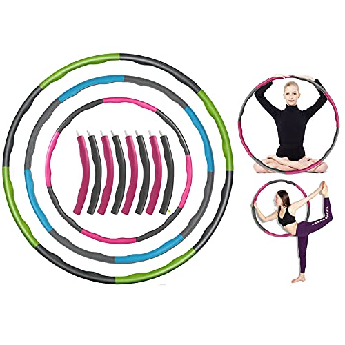 DayPlus Hula Hoop Cerceau pour adulte, 1 kg, 98 cm, 8 pièces amovibles avec mousse souple, Fitness Hula Hoop pour le fitness, le sport, la maison, le bureau, rose gris Cover