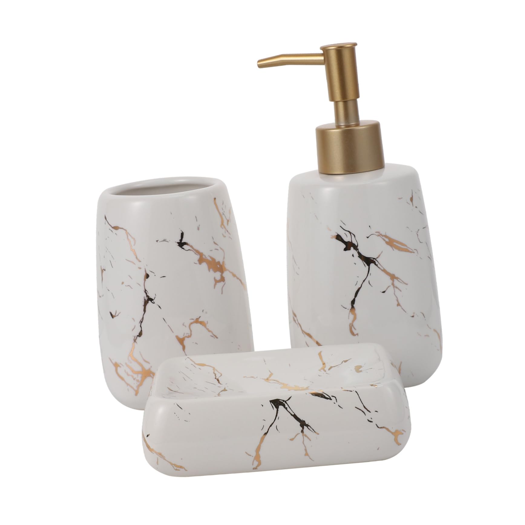 Ensemble D’Accessoires de Salle de Bain Marbre 3 Pièces en Céramique