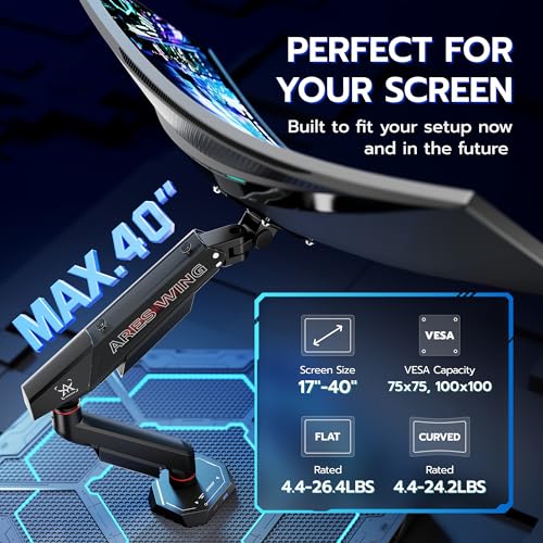 Bras de moniteur simple ARES WING support écran PC ultra large 17-40 pouces