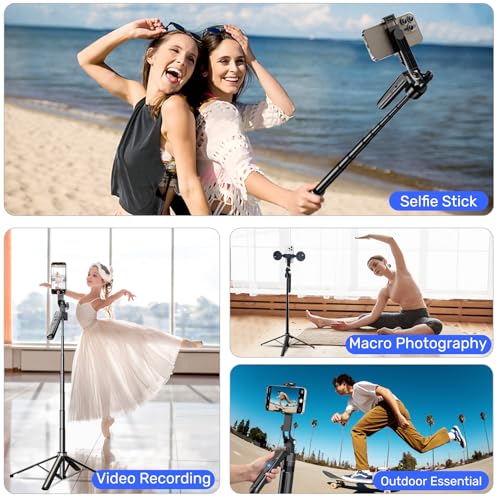 Auto Face Tracking Selfie Stick Tripod for iPhone with Light,360 Rotation That Follows Your Movement,70.9&#8243; Phone Camera Tripod Stand with Remote for Content Creator Vlog Live Stream Video Recording