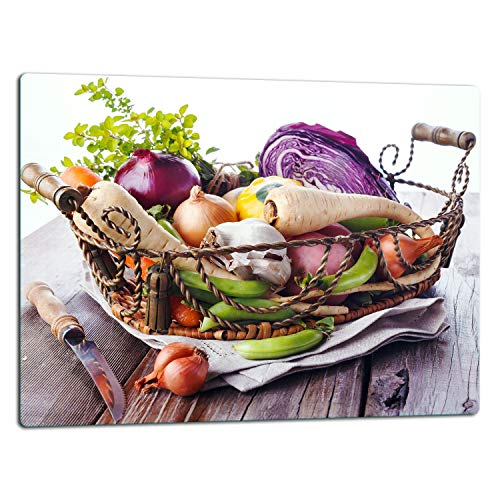 TMK Tabla de cortar de cristal, placa para cubrir la vitrocerámica, 1 pieza, 52 x 40, placa de corte de cristal, protección contra salpicaduras, placa de cristal universal, para cocina, verduras