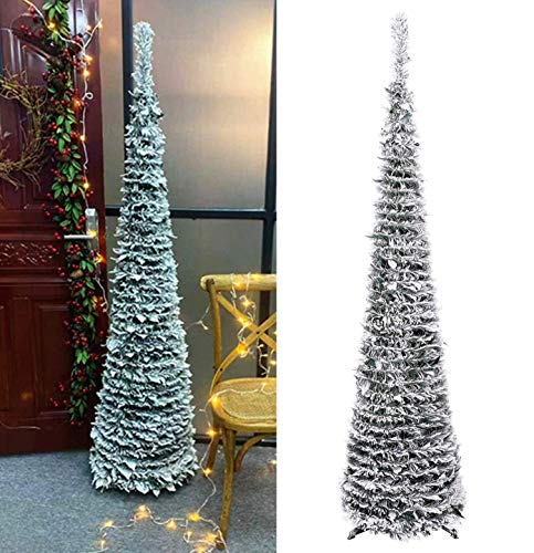 DOYOLLA Premium Artificial Snow Flocked Christmas Tree 6-Feet, Collapsible Pop-up Xmas Pine Tree