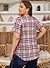 Amrto Plus Size Pink and Black Plaid Shirts for Women Pleated A-Line Short Sleeve Check Pattern with Leggings Cotton Tunic Tops Business Casual Office Elegant Stretch Cozy Comfortable Grandma Mom