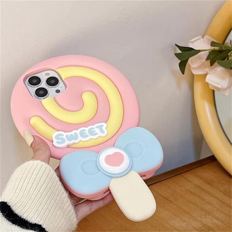 Image of COVERLY for Apple iPhone 12 Pro 3D Cute Cartoon Lollipop Case,Full Protective Case Kawaii Cotton Big Candy Sweetheart Pop Case with Super Sweet Pink Soft Silicone Fashion Aesthetic Cover