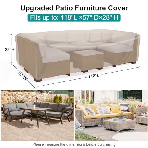 Image of Patio Furniture Set Cover Waterproof, Heavy Duty Furniture Covers for Outdoor Sectional Sofa Set Wicker Rattan Table Chair Rectangular,118 inchLx57 inchWx28 inchH,Brown