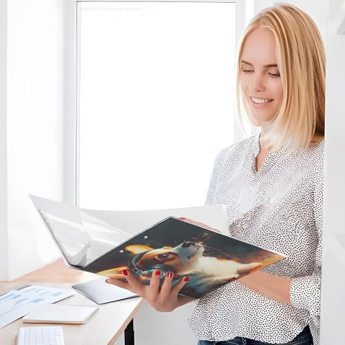 Image of 3 Ring Binder Corgi Wearing Headphones 1.5 inch Binders Three Ring Binders with Clipboard Fit 8.5'' x 11'' Paper 3 Interior PVC Clear Pockets for Office Supplies