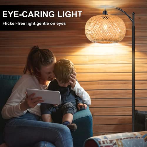 Danggeoi Floor Lamp For Living Room, Led Rattan Standing Lamp Tall Boho Wicker Floor Lamp Reading For Bedroom, Office (9W Led Bulb, Bamboo Lampshade Included) #TOP6