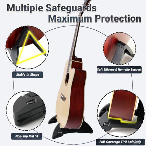 Onmiwod Guitar Stand, Foldable Guitar Stand with Adjustable 2-Width, Sturdy Electric Guitar Stand, Portable Acoustic Guitar Stand Compatible with Guitar, Bass, Ukulele, Banjo, Guitar Accessories Gift - Thumbnail 2
