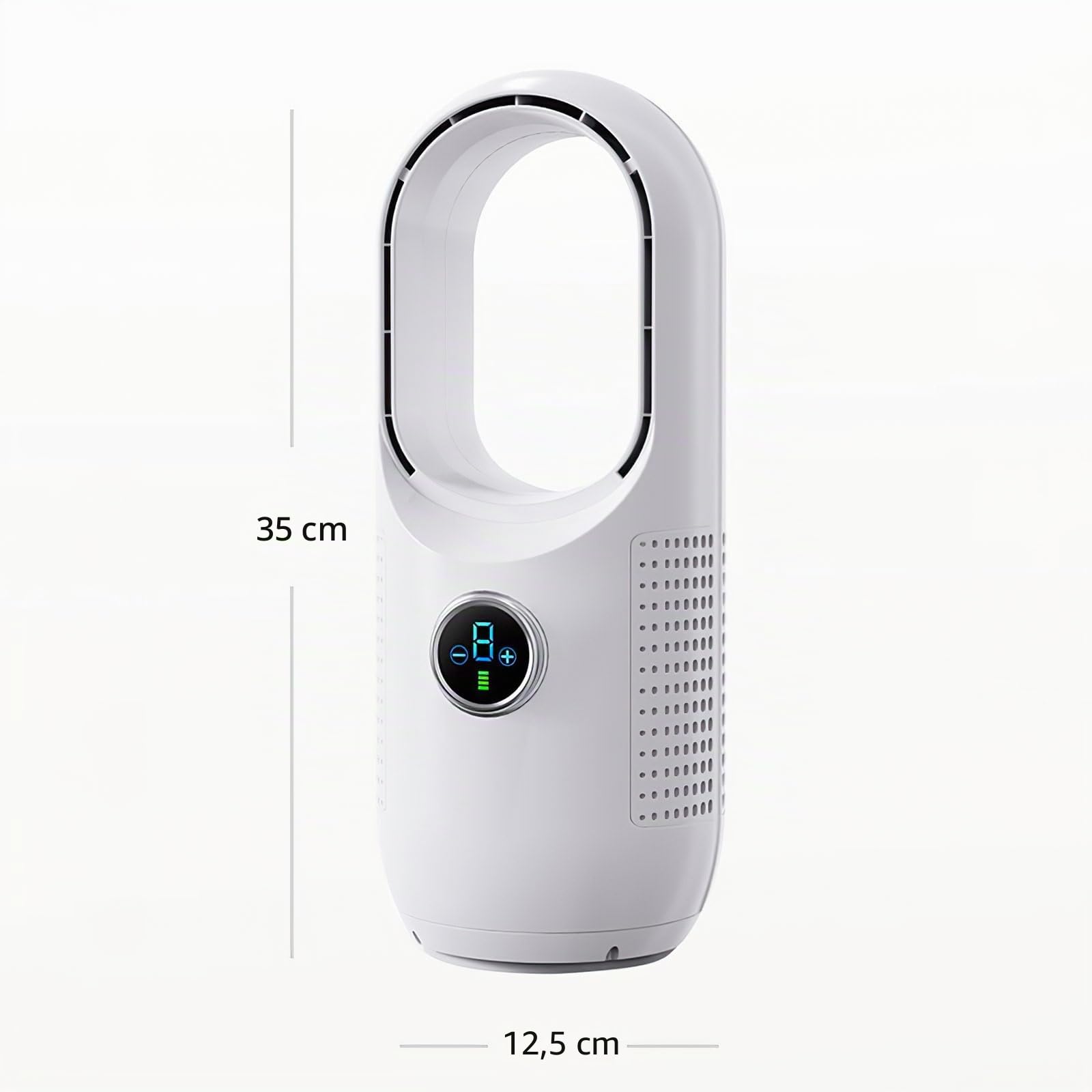 JOPWUE Ventilatore senza pale silenzioso senza fili,purificatore d'aria,ventilatore colonna,controllo tattile,3 velocità, oscillazione 80°,4000Mah,ricarica USB,per ufficio, soggiorno, camera da letto