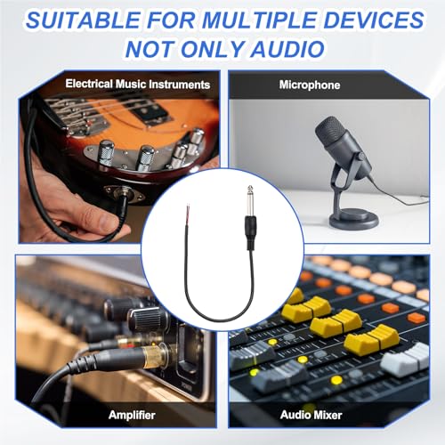 Cable de altavoz con conector de cable desnudo mono TS de 6.35 mm MECCANIXITY 2 polos 6