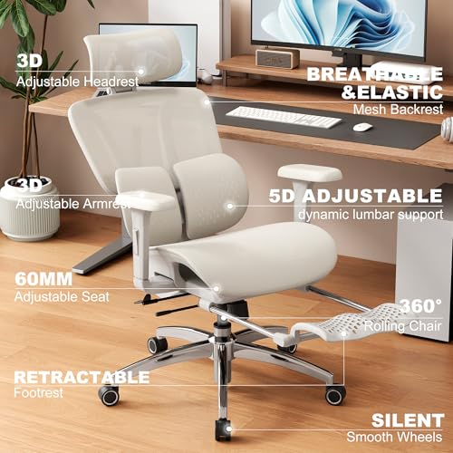 Image of Vonesse Ergonomic Office Chair,Desk Chair with Adjustable 3D Headrest and Armrests, Gaming Chair with Dynamic Lumbar Support & Adjustable Depth Breathable Mesh Seat (White)