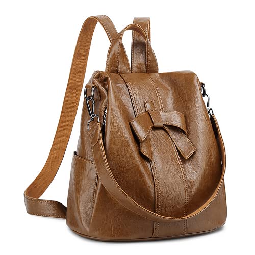 Damen Rucksack Diebstahlschutz aus PU Leder, Lässig Tasche mit Bowknot Lederrucksack mit Schultergurt als Umhängetasche, Niedlich Elegant Backpack Große Mode Bag für Arbeit Schule Reise Cover